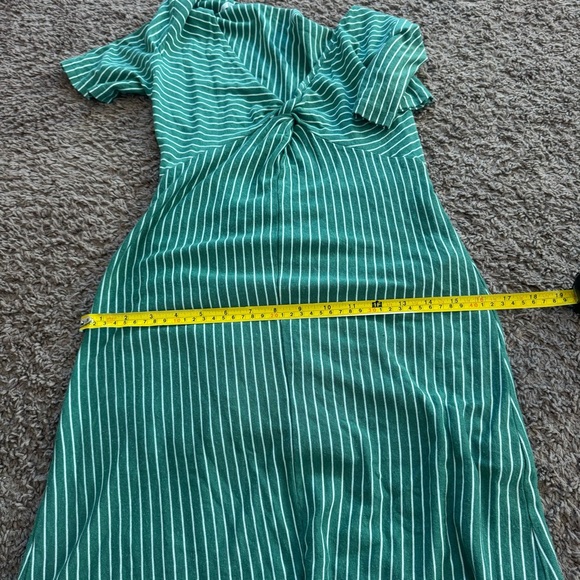 MP|C Mink Pink Hey Now Green Striped Midi Dress Twist Front M - Picture 12 of 12